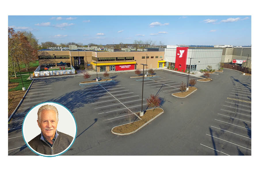 The Meadowlands YMCA captured by a drone. The author's photo is also included.