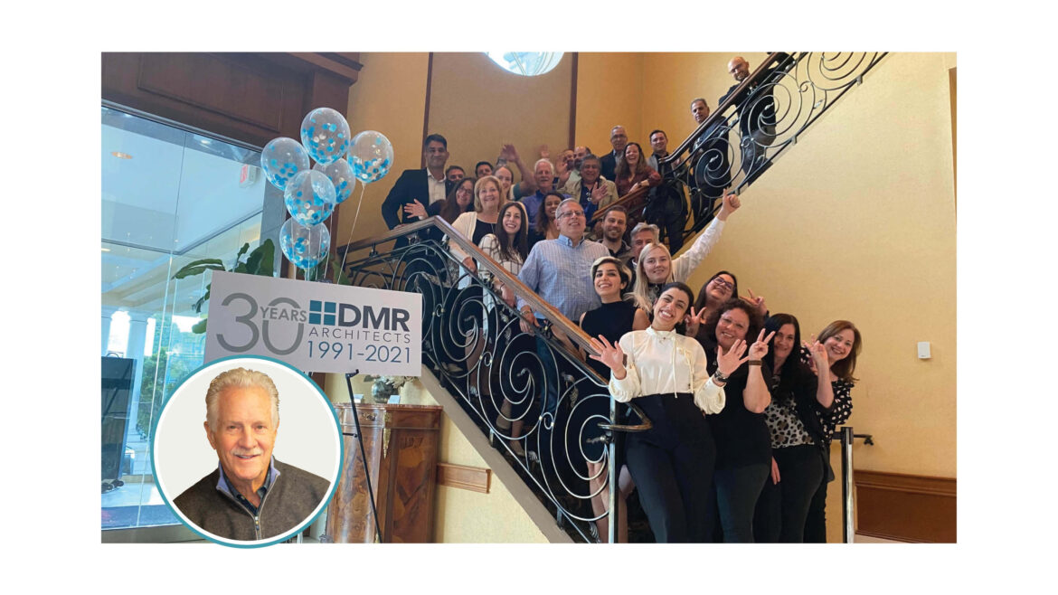 Employees pose for a photo at a party and the author's photo.