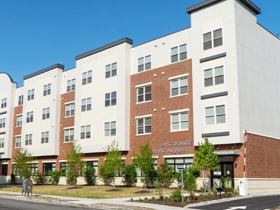The exterior of the Ted R. Green Senior Residences, near the entrance to the East Orange Housing Authority's offices which are located inside the building.