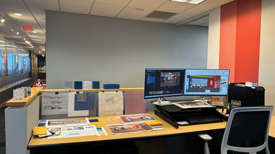 An architects' organized desk.