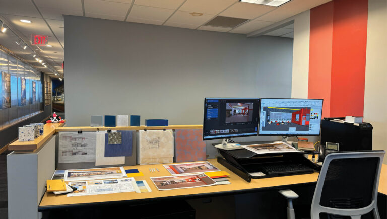 An architects' organized desk.