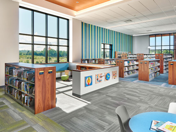 The children's room at the Montgomery branch of the Somerset County Library System includes bright colors, patterns, age-appropriate games and small gathering areas.