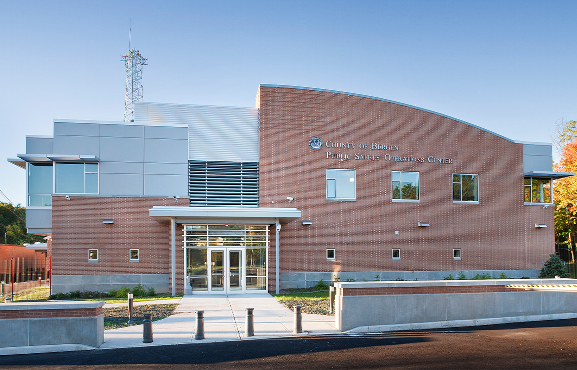 Bergen County Public Safety Operations Center exterior, which has a mostly Brick facade.